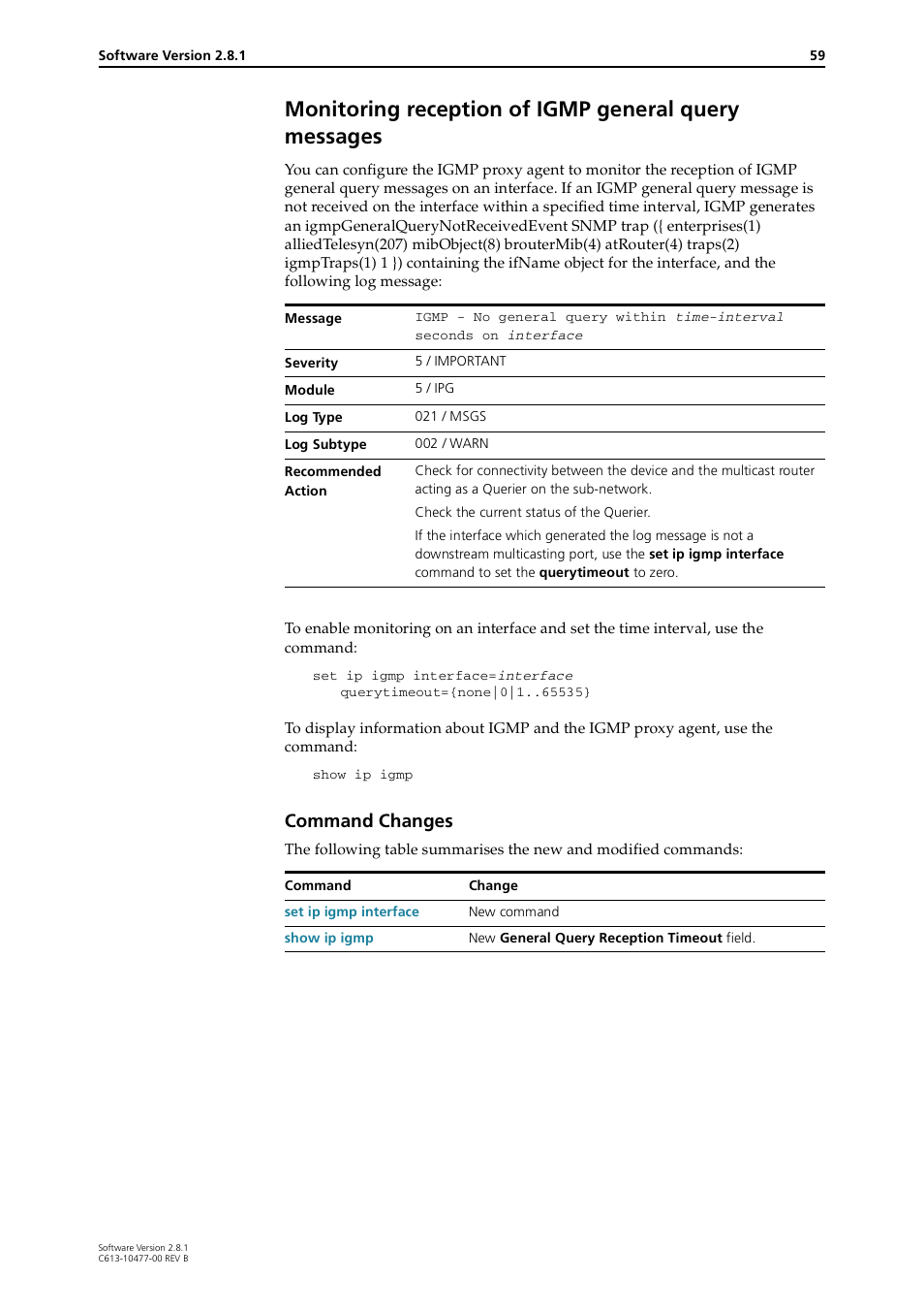Command changes | Allied Telesis RAPIER I User Manual | Page 59 / 232