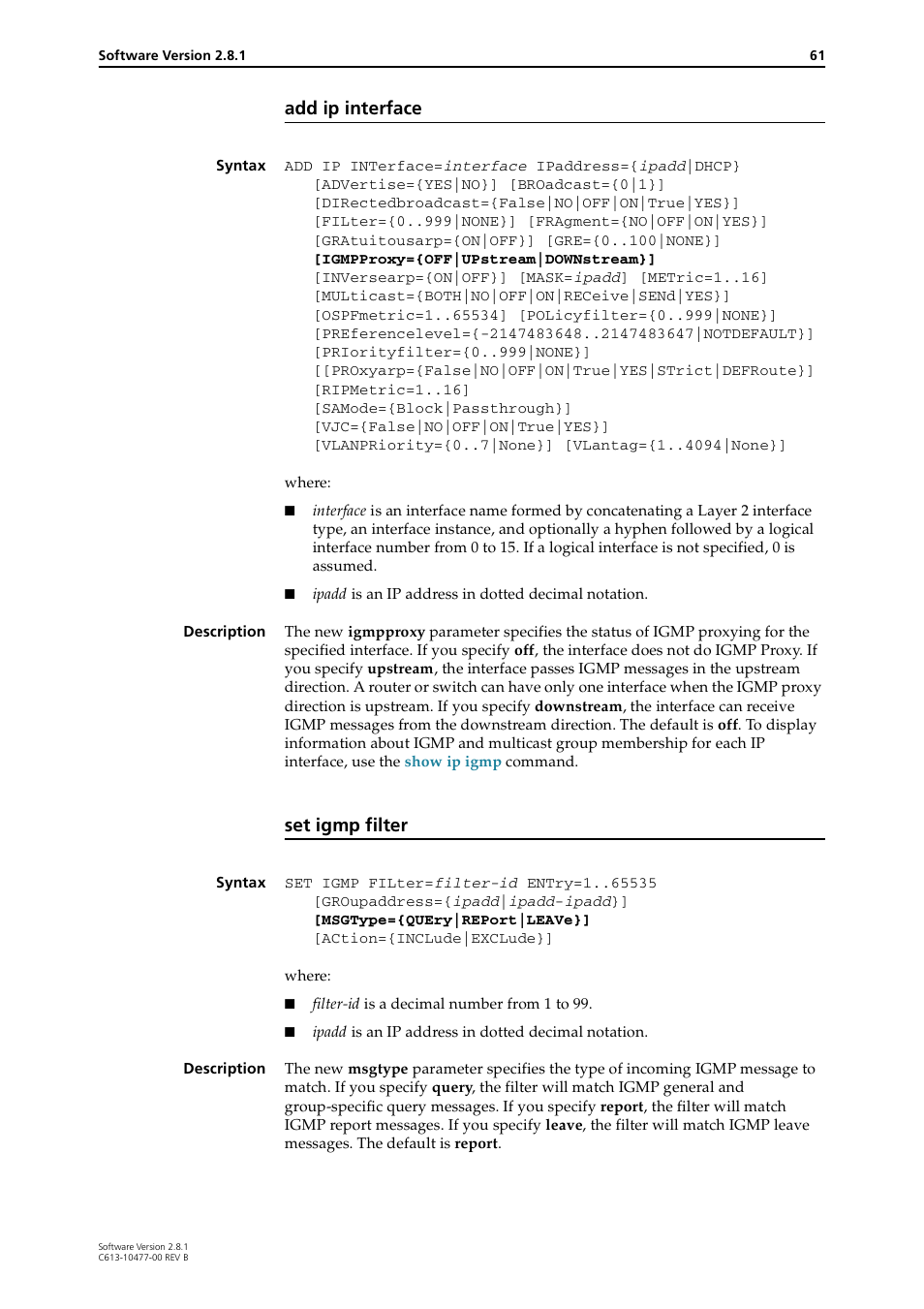 Add ip interface, Set igmp filter | Allied Telesis RAPIER I User Manual | Page 61 / 232