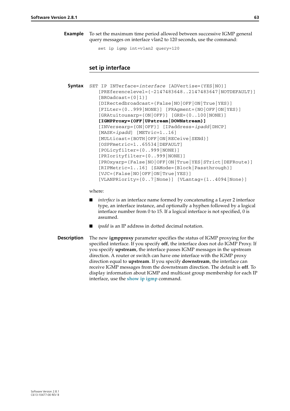 Set ip interface | Allied Telesis RAPIER I User Manual | Page 63 / 232