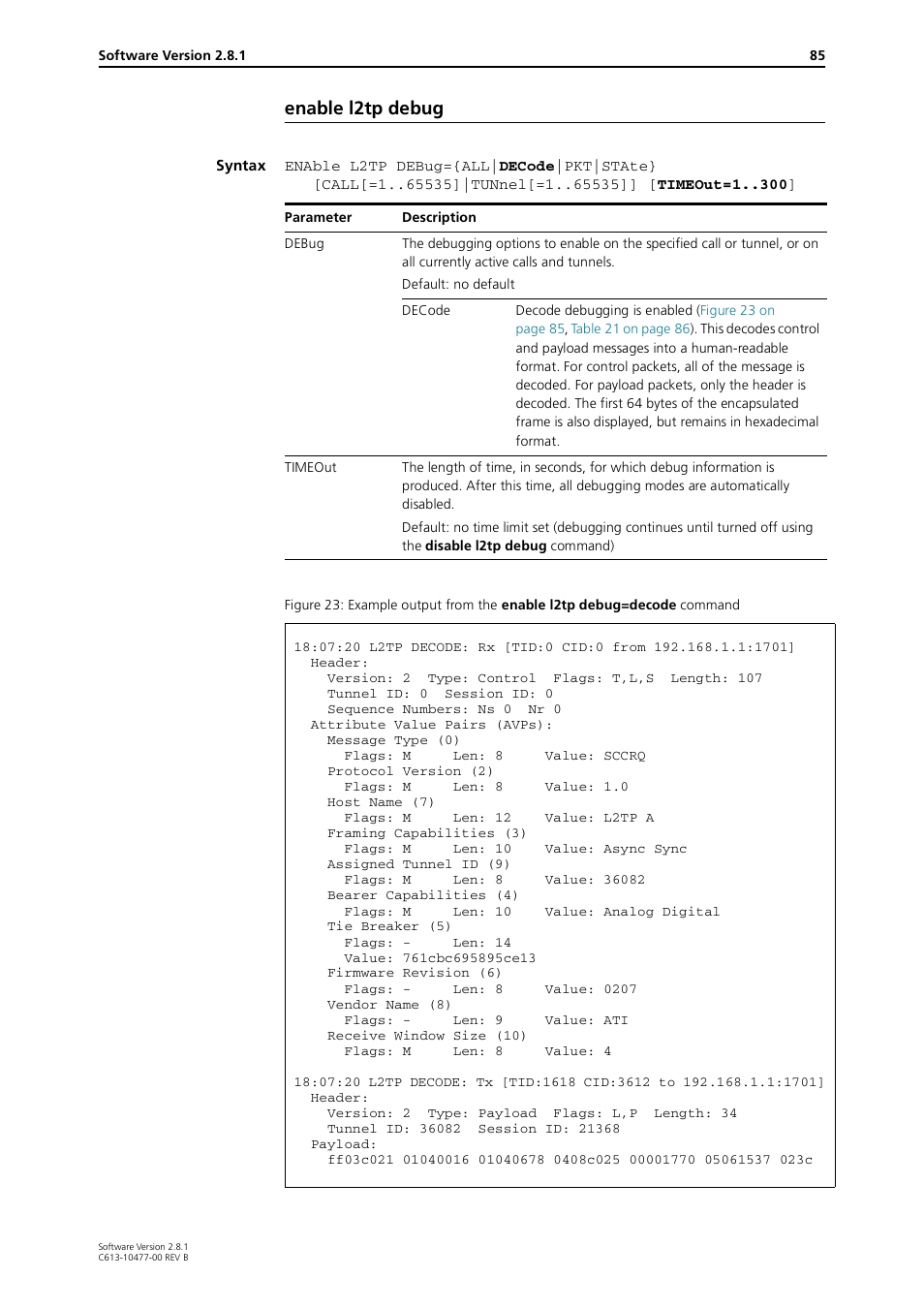 Enable l2tp debug | Allied Telesis RAPIER I User Manual | Page 85 / 232