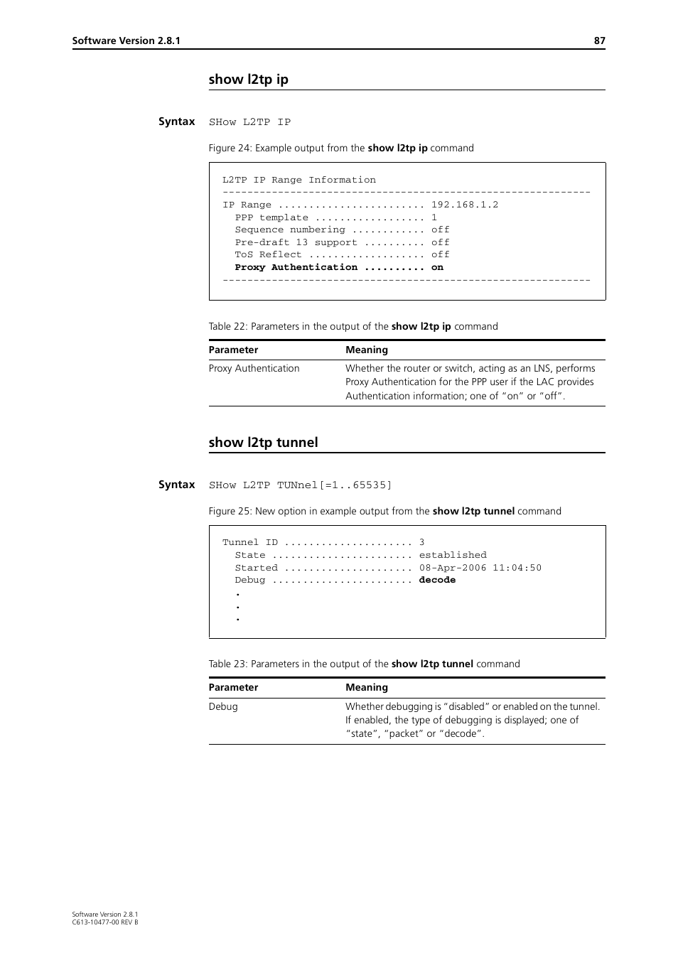 Show l2tp ip, Show l2tp tunnel | Allied Telesis RAPIER I User Manual | Page 87 / 232