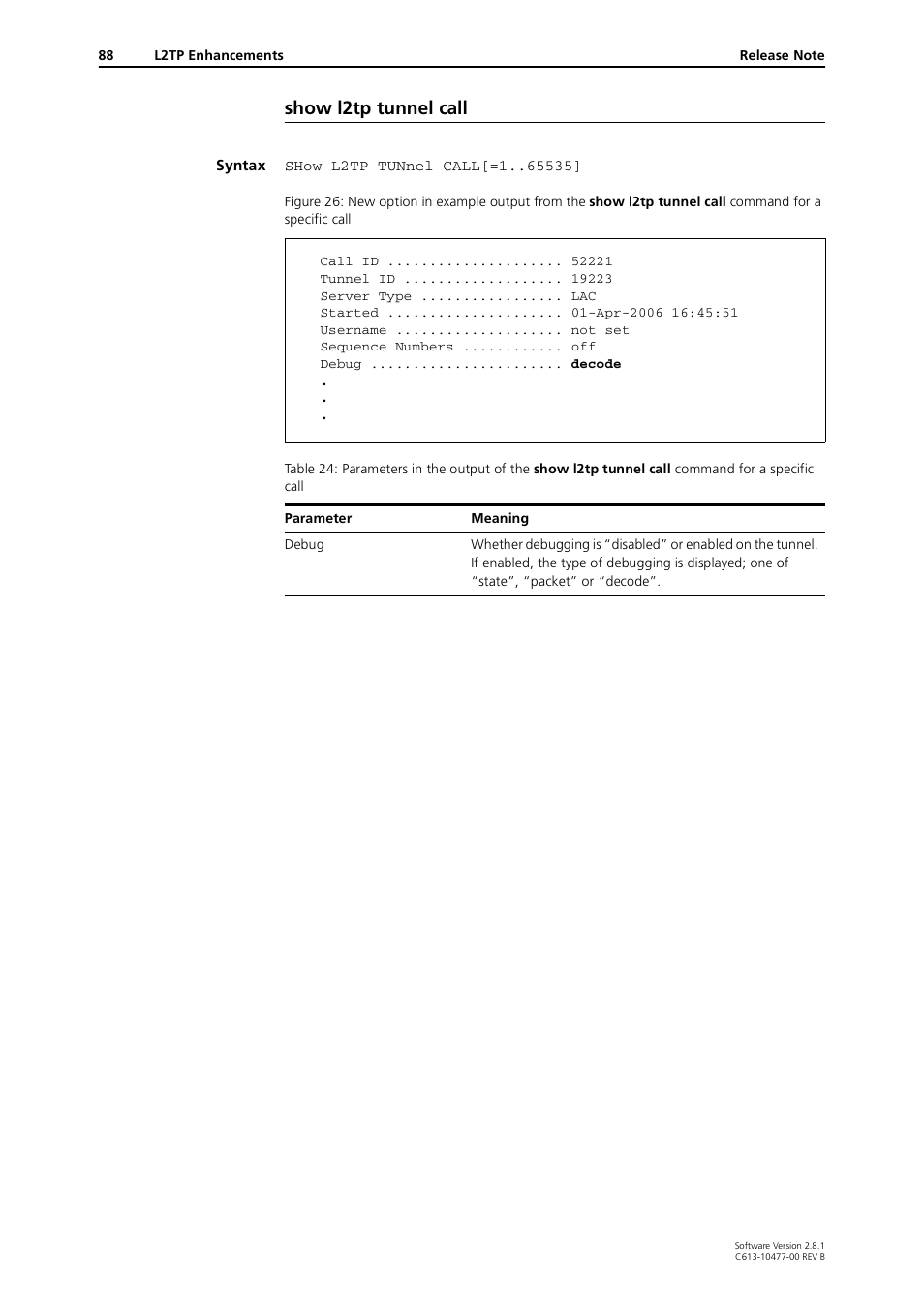 Show l2tp tunnel call | Allied Telesis RAPIER I User Manual | Page 88 / 232