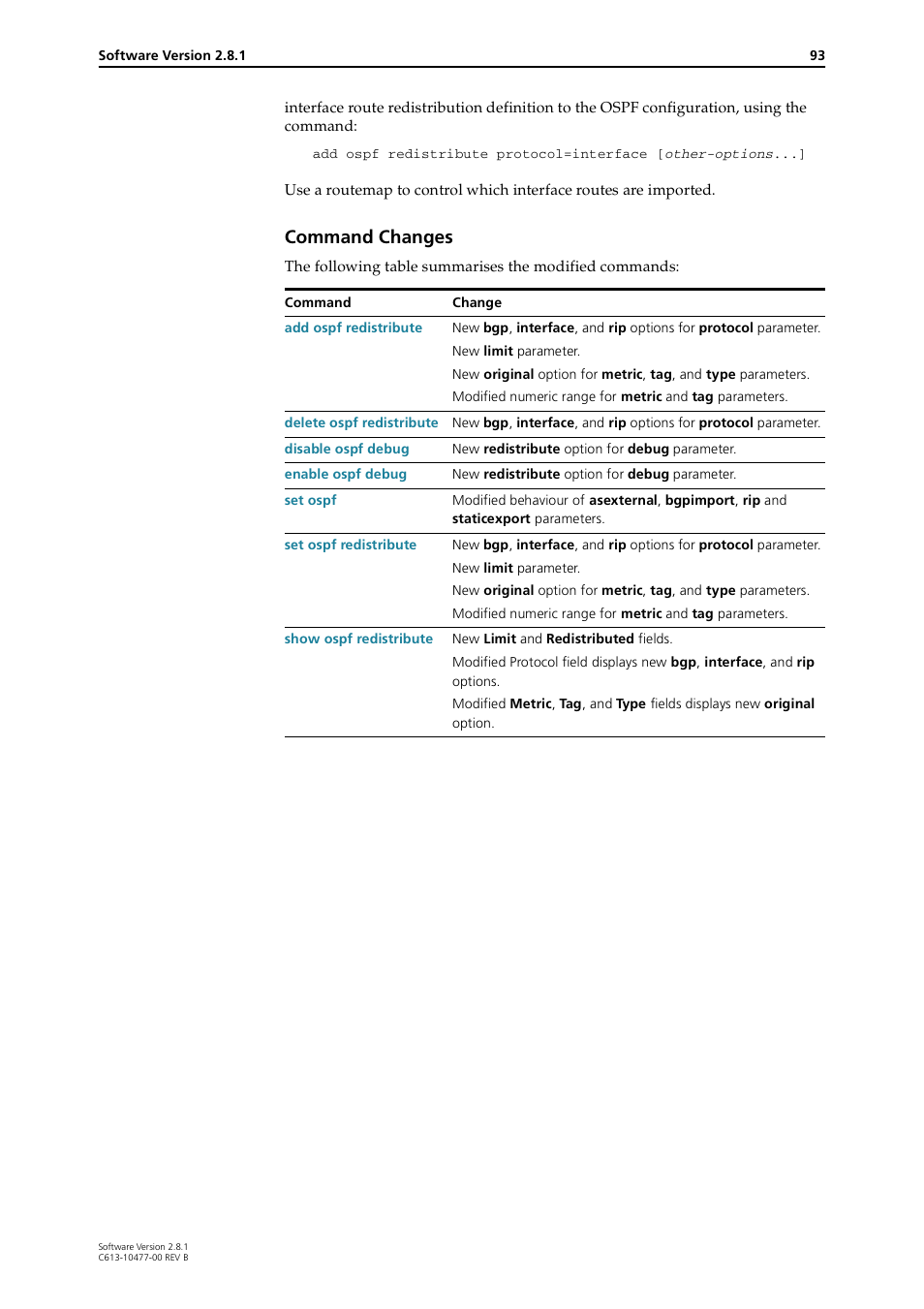 Command changes | Allied Telesis RAPIER I User Manual | Page 93 / 232
