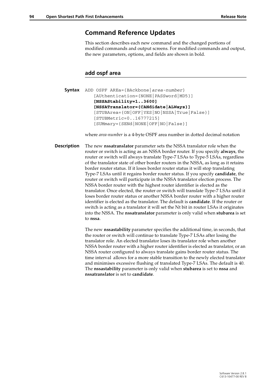 Command reference updates, Add ospf area | Allied Telesis RAPIER I User Manual | Page 94 / 232