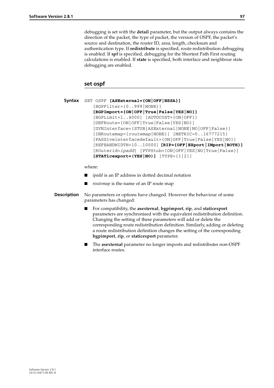 Set ospf, Ospf | Allied Telesis RAPIER I User Manual | Page 97 / 232