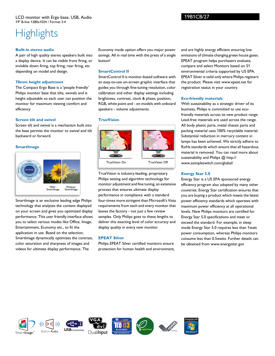 Highlights | Philips 19B1CB-27 User Manual | Page 2 / 3