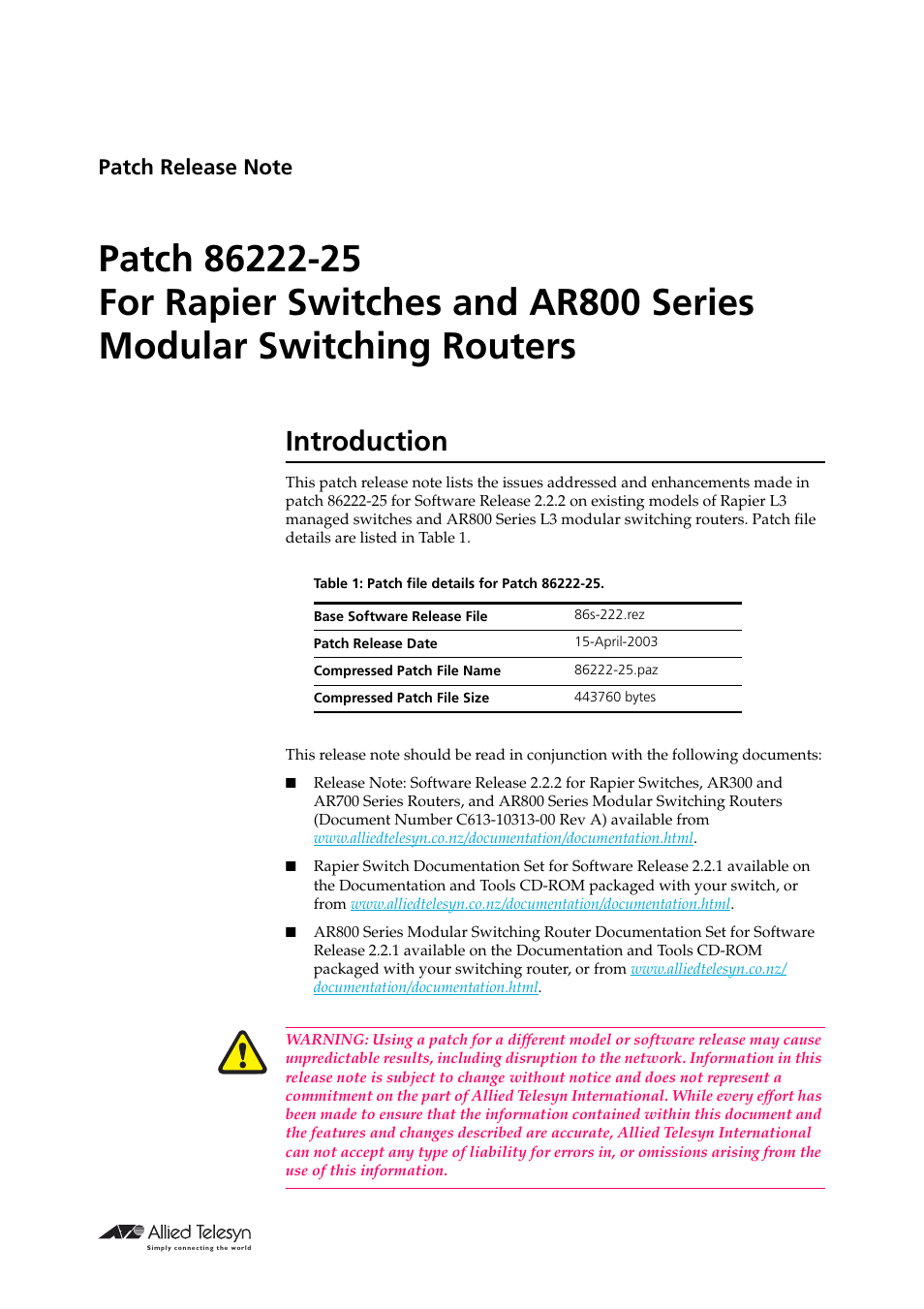 Allied Telesis 86222-25 User Manual | 36 pages