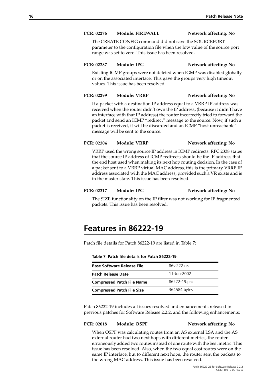 Features in 86222-19 | Allied Telesis 86222-25 User Manual | Page 16 / 36