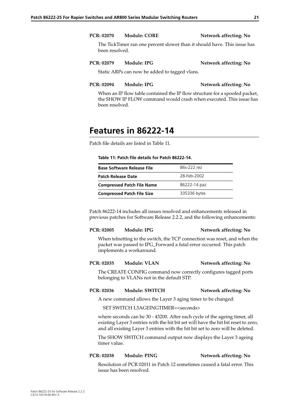 Features in 86222-14 | Allied Telesis 86222-25 User Manual | Page 21 / 36