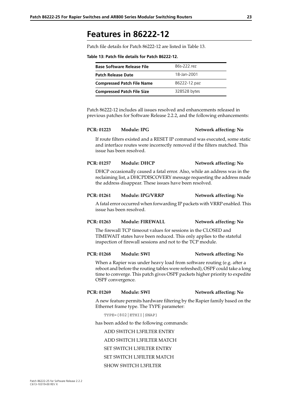 Features in 86222-12 | Allied Telesis 86222-25 User Manual | Page 23 / 36