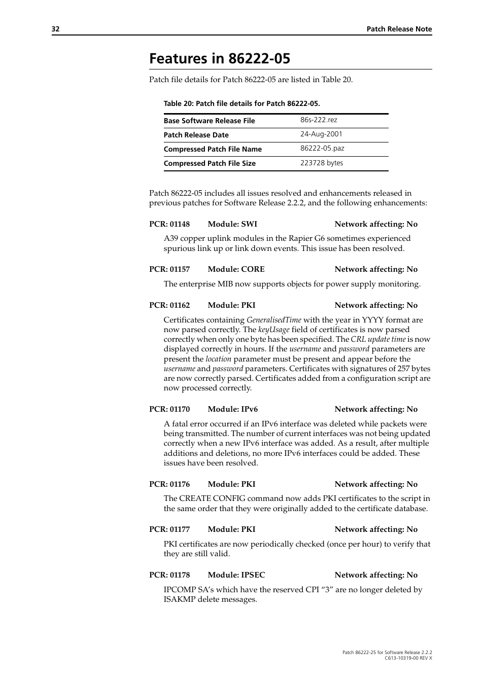 Features in 86222-05 | Allied Telesis 86222-25 User Manual | Page 32 / 36
