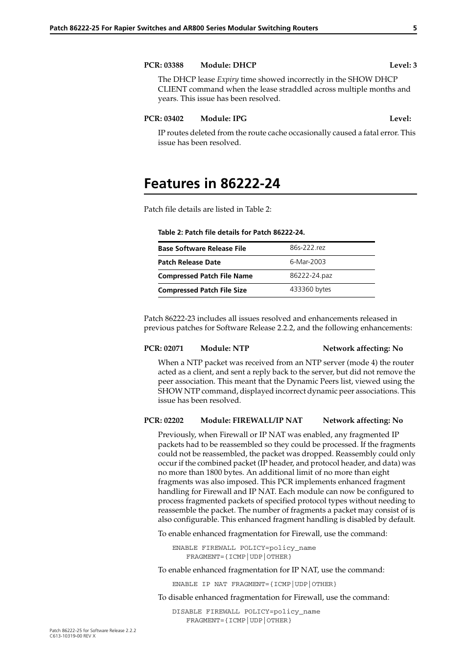 Features in 86222-24 | Allied Telesis 86222-25 User Manual | Page 5 / 36