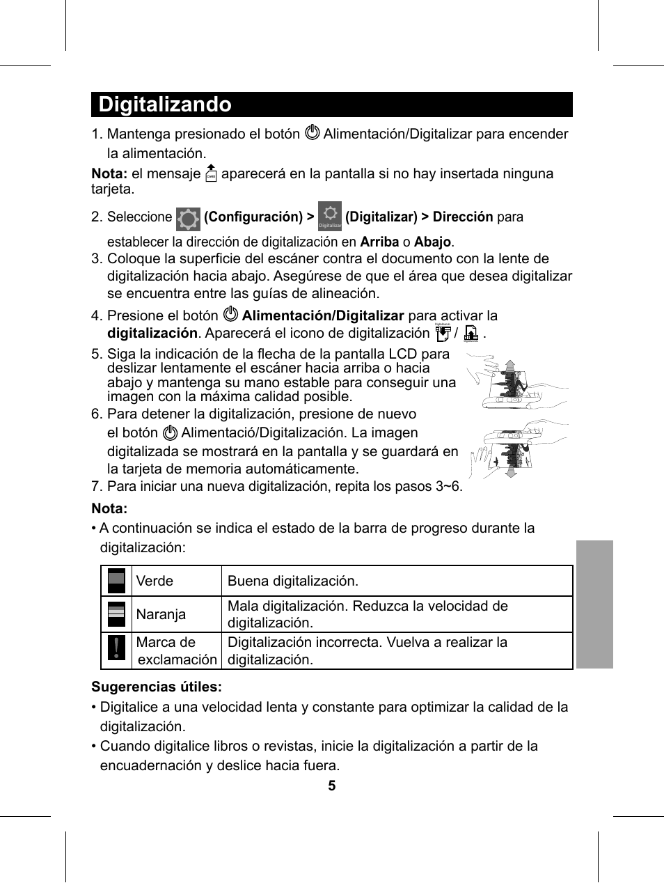 Digitalizando | Philips Glide Handheld Scanner SIC4014H User Manual | Page 35 / 48