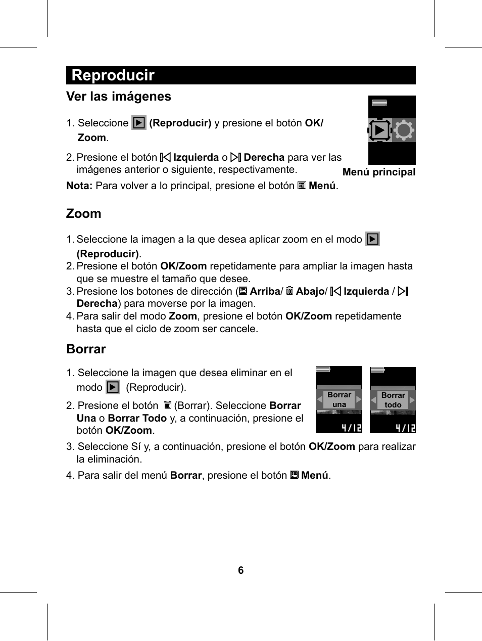 Reproducir, Ver las imágenes, Zoom | Borrar | Philips Glide Handheld Scanner SIC4014H User Manual | Page 36 / 48