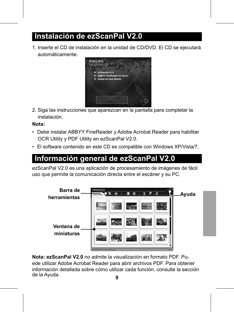 Instalación de ezscanpal v2.0, Información general de ezscanpal v2.0 | Philips Glide Handheld Scanner SIC4014H User Manual | Page 39 / 48