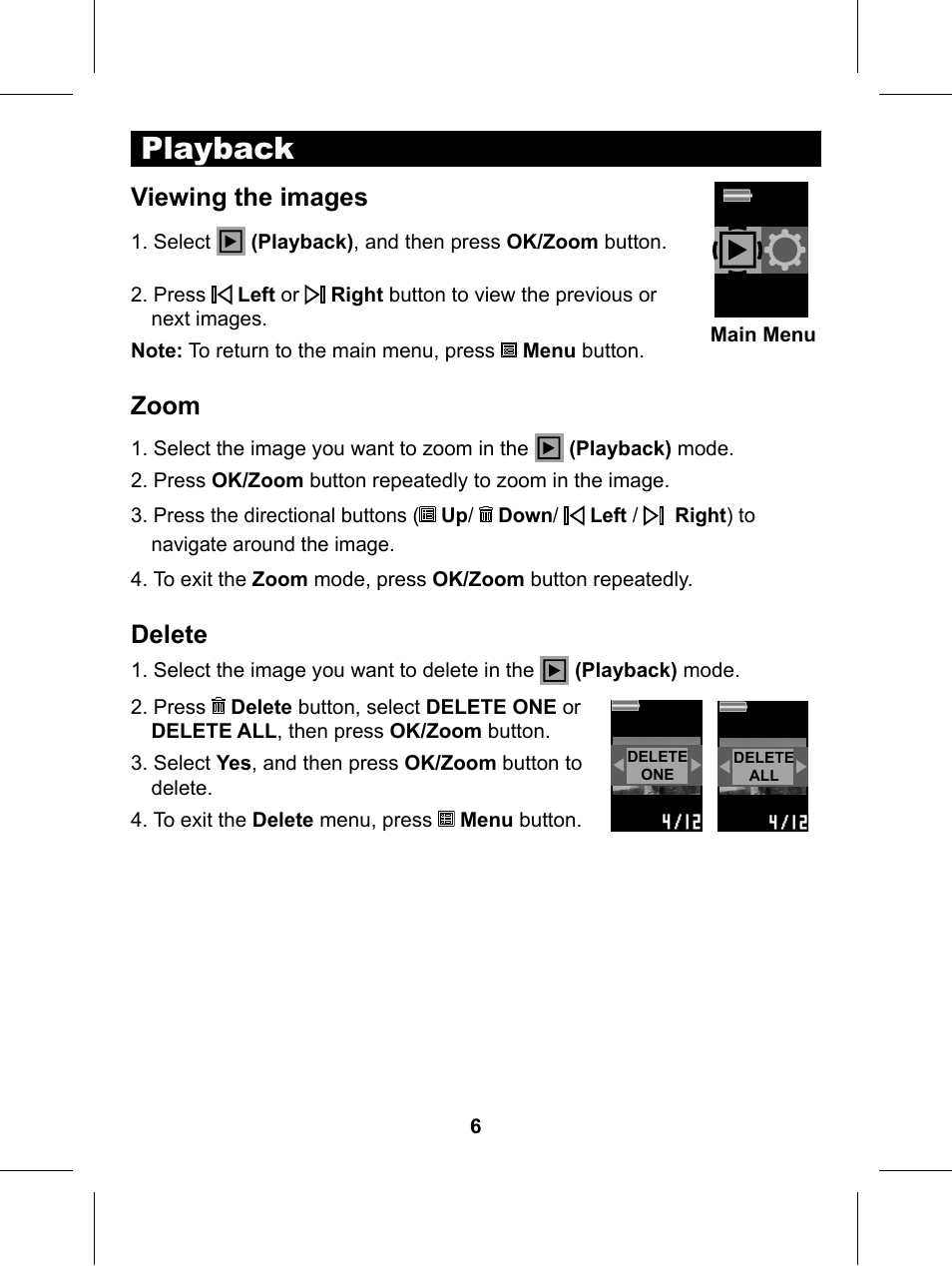 Playback, Viewing the images, Zoom | Delete | Philips Glide Handheld Scanner SIC4014H User Manual | Page 8 / 48