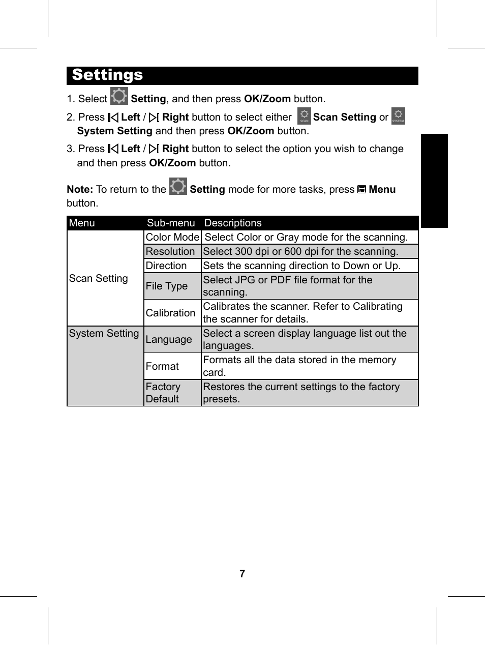 Settings | Philips Glide Handheld Scanner SIC4014H User Manual | Page 9 / 48