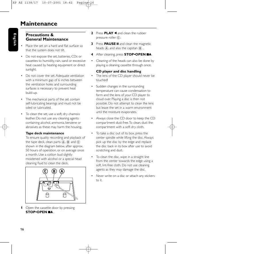 Maintenance | Philips AZ113817 User Manual | Page 16 / 46
