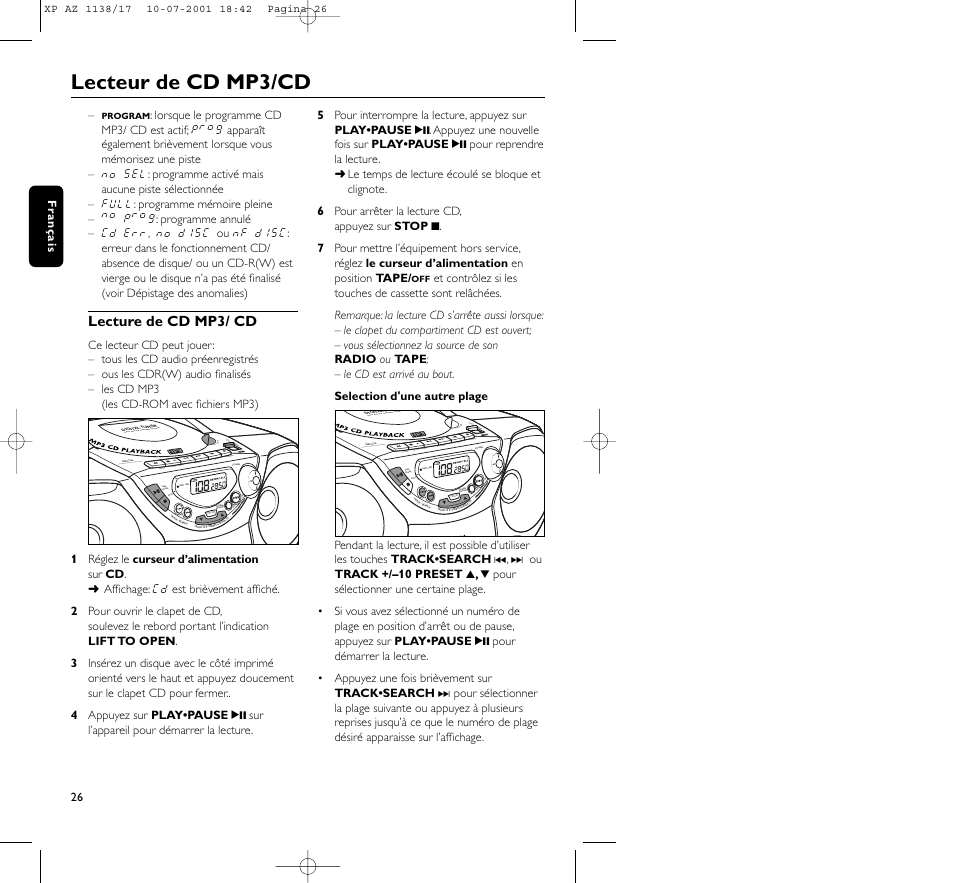 Lecteur de cd mp3/cd | Philips AZ113817 User Manual | Page 26 / 46