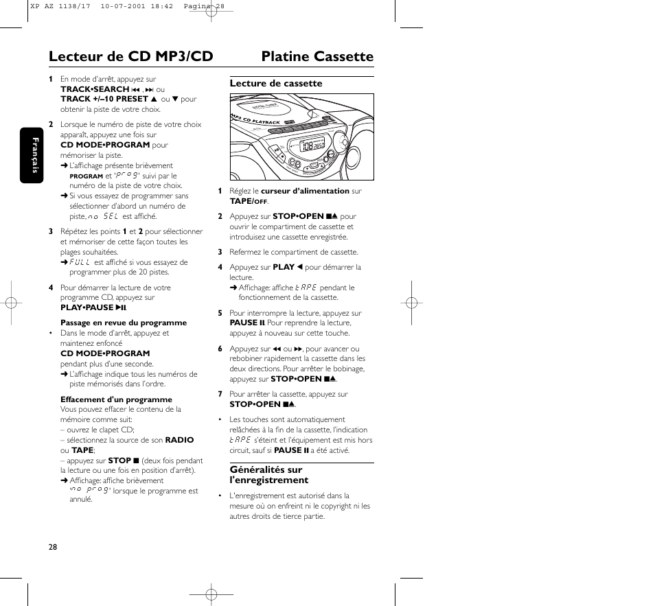 Lecteur de cd mp3/cd platine cassette | Philips AZ113817 User Manual | Page 28 / 46