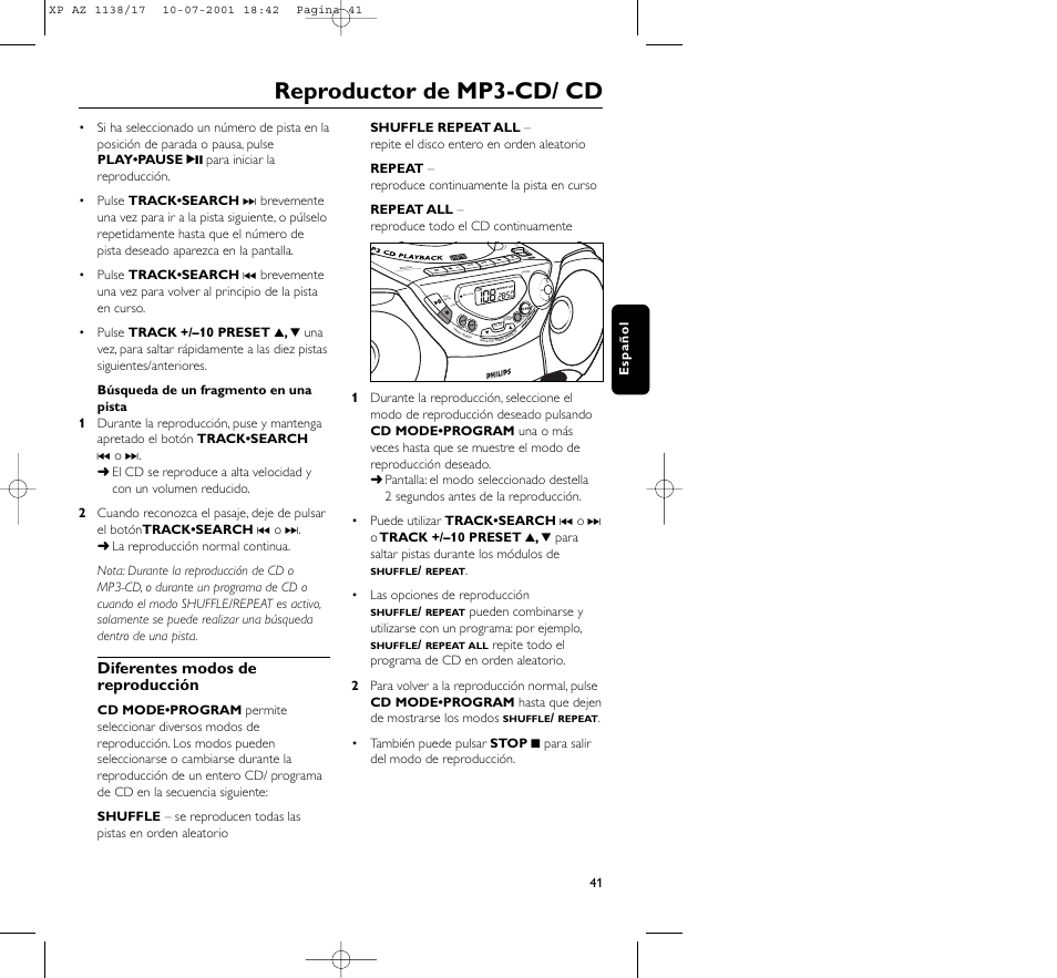 Reproductor de mp3-cd/ cd | Philips AZ113817 User Manual | Page 41 / 46