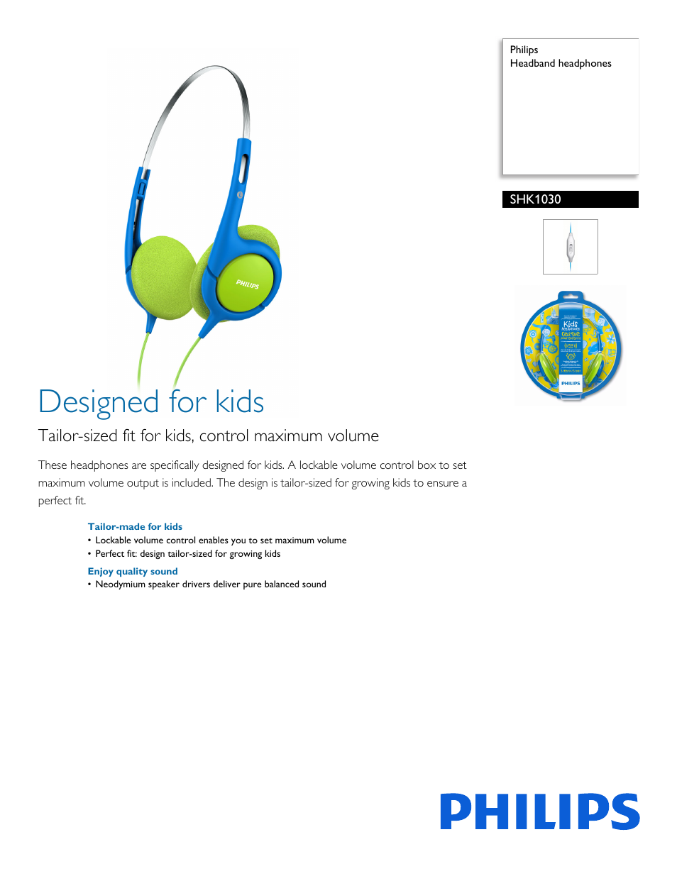 Philips Headband headphones SHK1030 User Manual | 2 pages