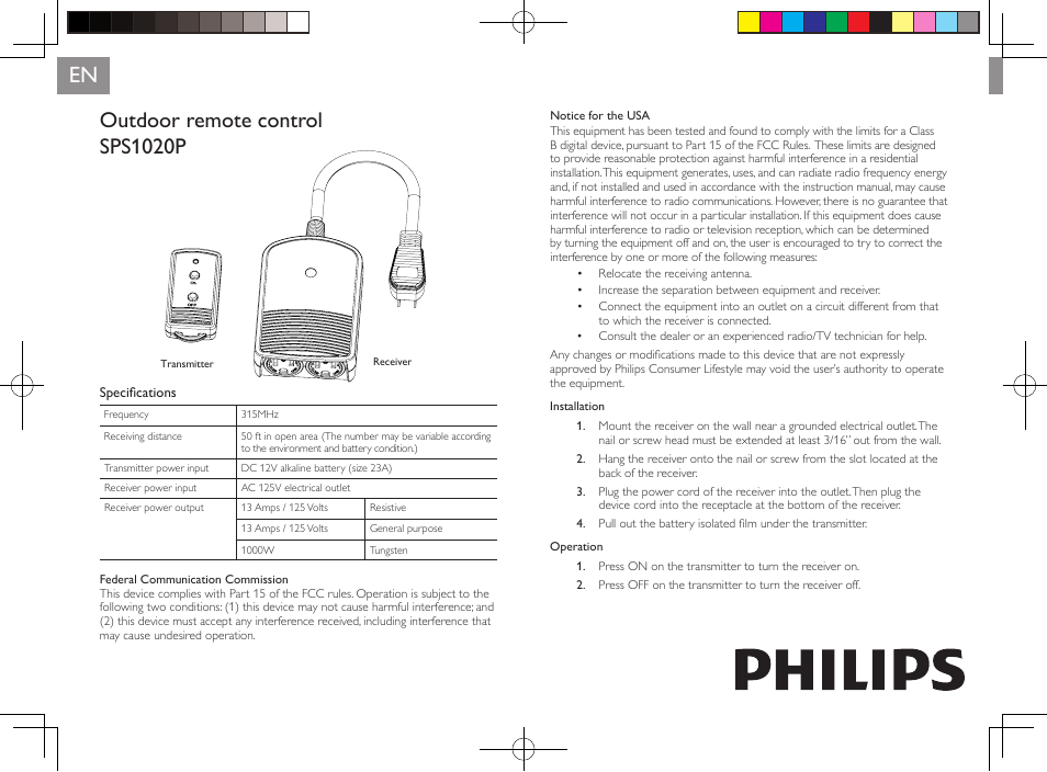 Philips SPS1020P-17 User Manual | 2 pages