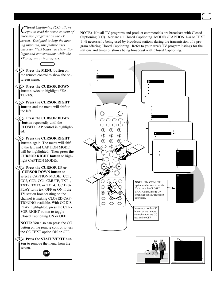 Sing the, Losed, Aptioning | Ontrol | Philips 36PT71B User Manual | Page 9 / 56