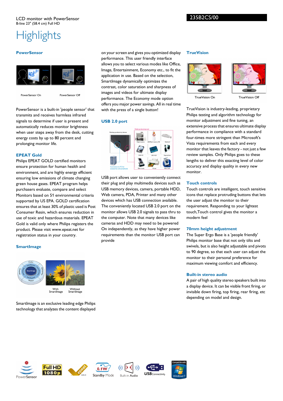 Highlights | Philips Brilliance LCD monitor with PowerSensor 235B2CS B-line 23" 58.4 cm Full HD User Manual | Page 2 / 3