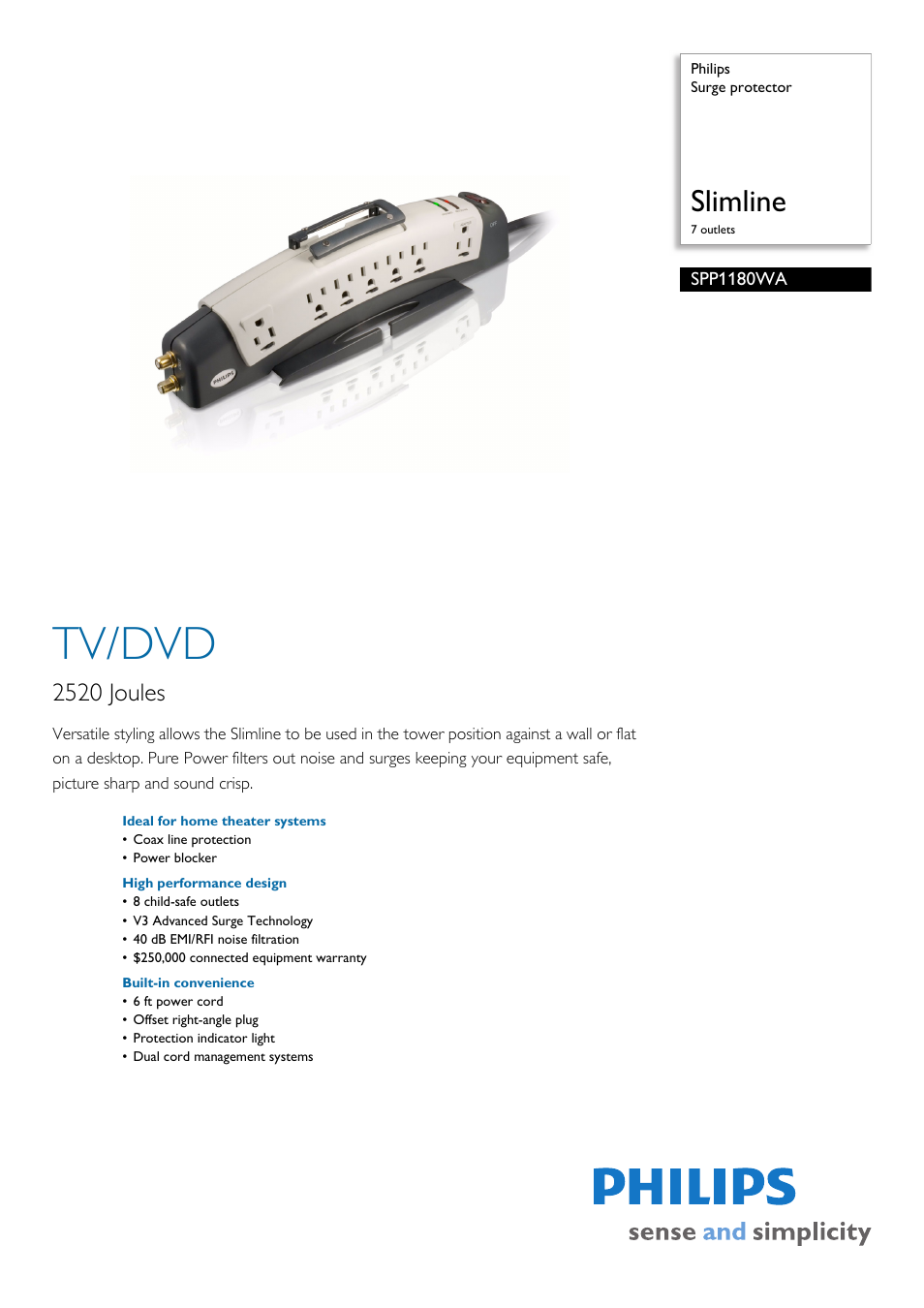 Philips SPP1180WA-17 User Manual | 2 pages