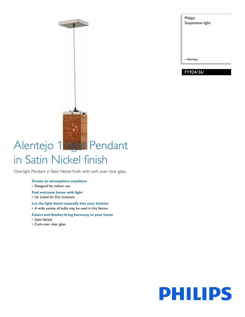 Philips Forecast Suspension light F1924-36- Alentejo User Manual | 2 pages