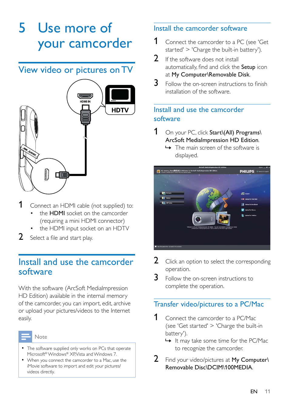 5 use more of your camcorder | Philips CAM102PK-37 User Manual | Page 12 / 20