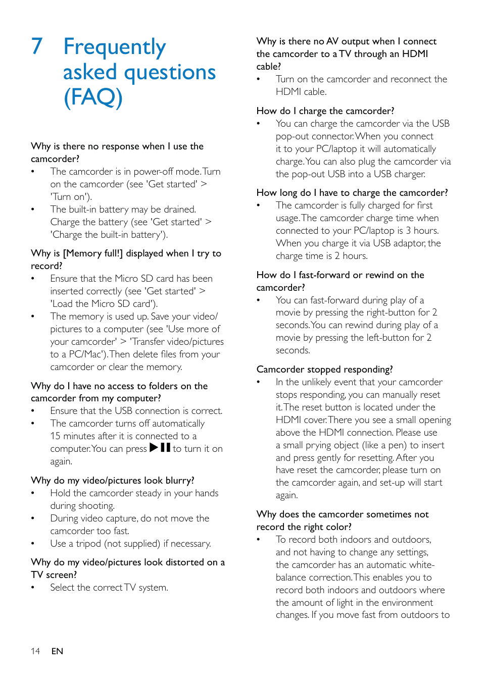 7 frequently asked questions (faq) | Philips CAM102PK-37 User Manual | Page 15 / 20