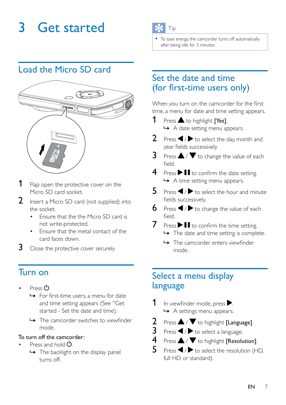 3 get started | Philips CAM102PK-37 User Manual | Page 8 / 20