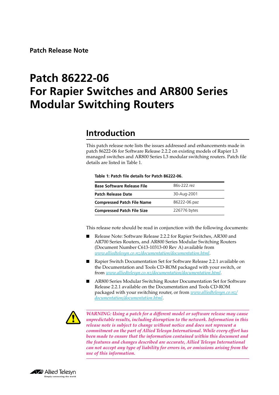 Allied Telesis 86222-06 User Manual | 8 pages