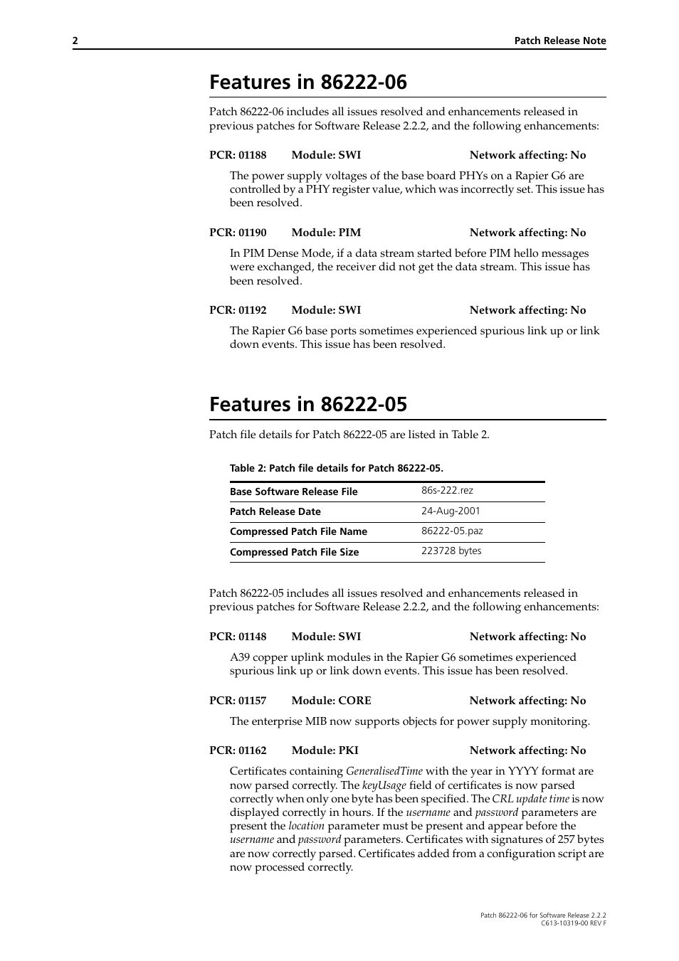 Features in 86222-06, Features in 86222-05 | Allied Telesis 86222-06 User Manual | Page 2 / 8