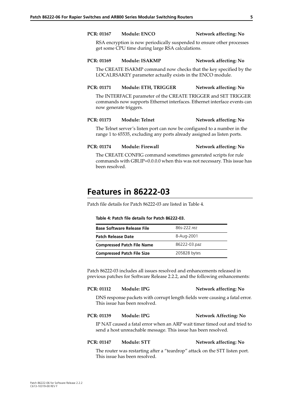 Features in 86222-03 | Allied Telesis 86222-06 User Manual | Page 5 / 8