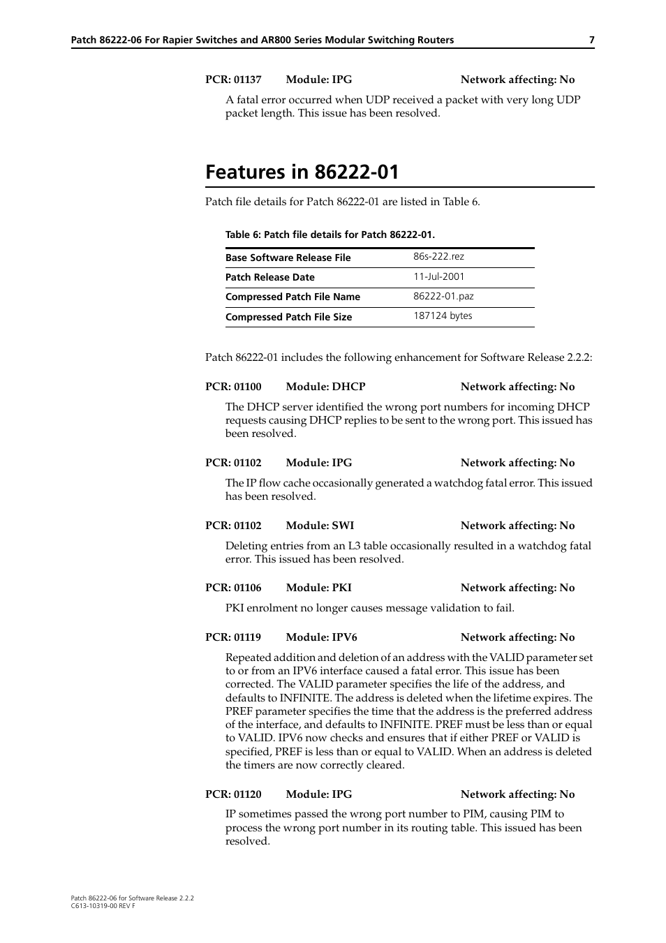 Features in 86222-01 | Allied Telesis 86222-06 User Manual | Page 7 / 8