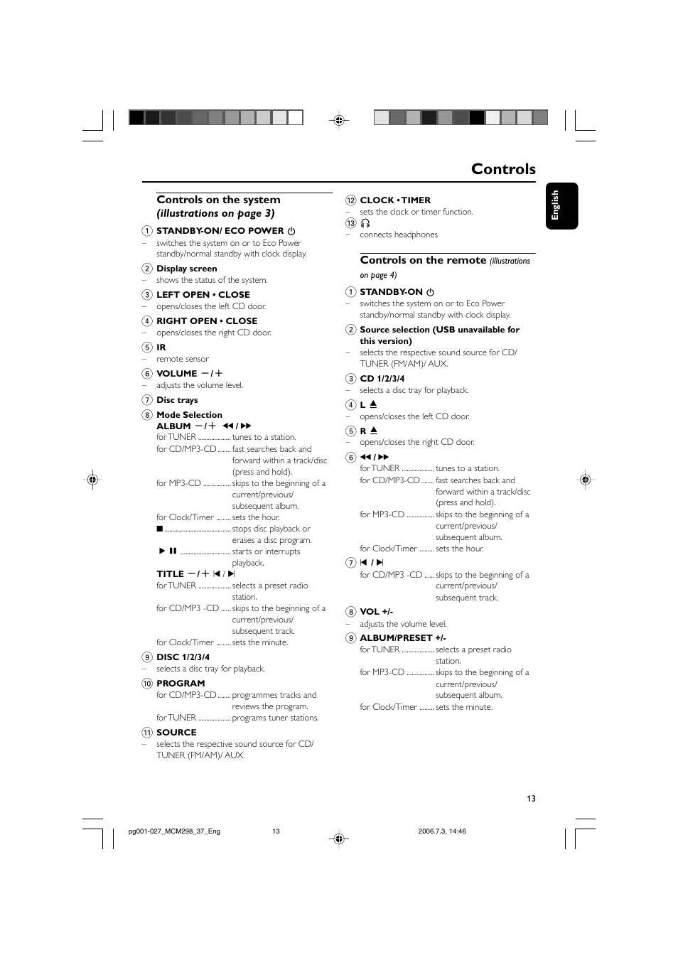Controls | Philips MP3 Micro Hi-Fi System User Manual | Page 13 / 27