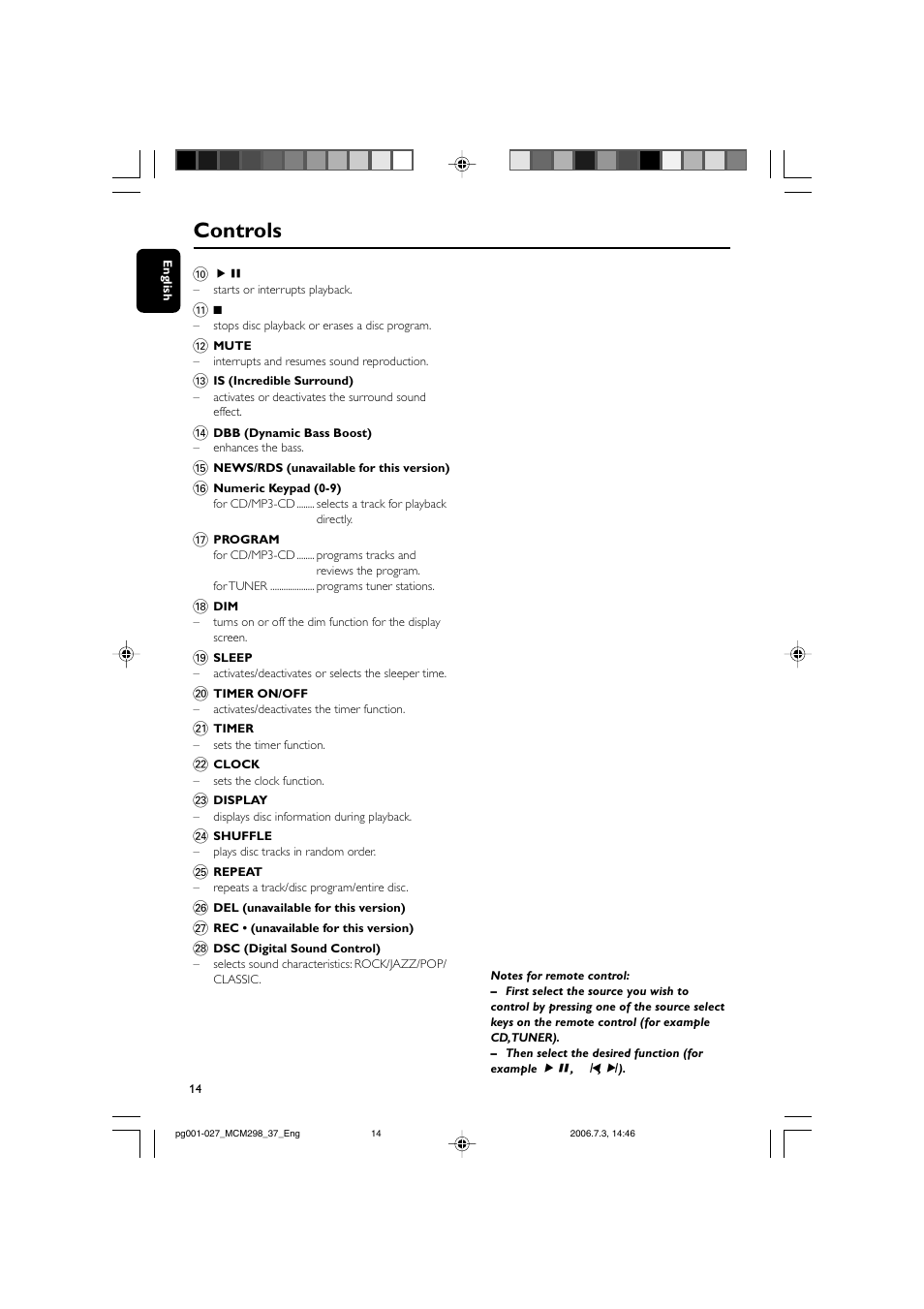 Controls | Philips MP3 Micro Hi-Fi System User Manual | Page 14 / 27