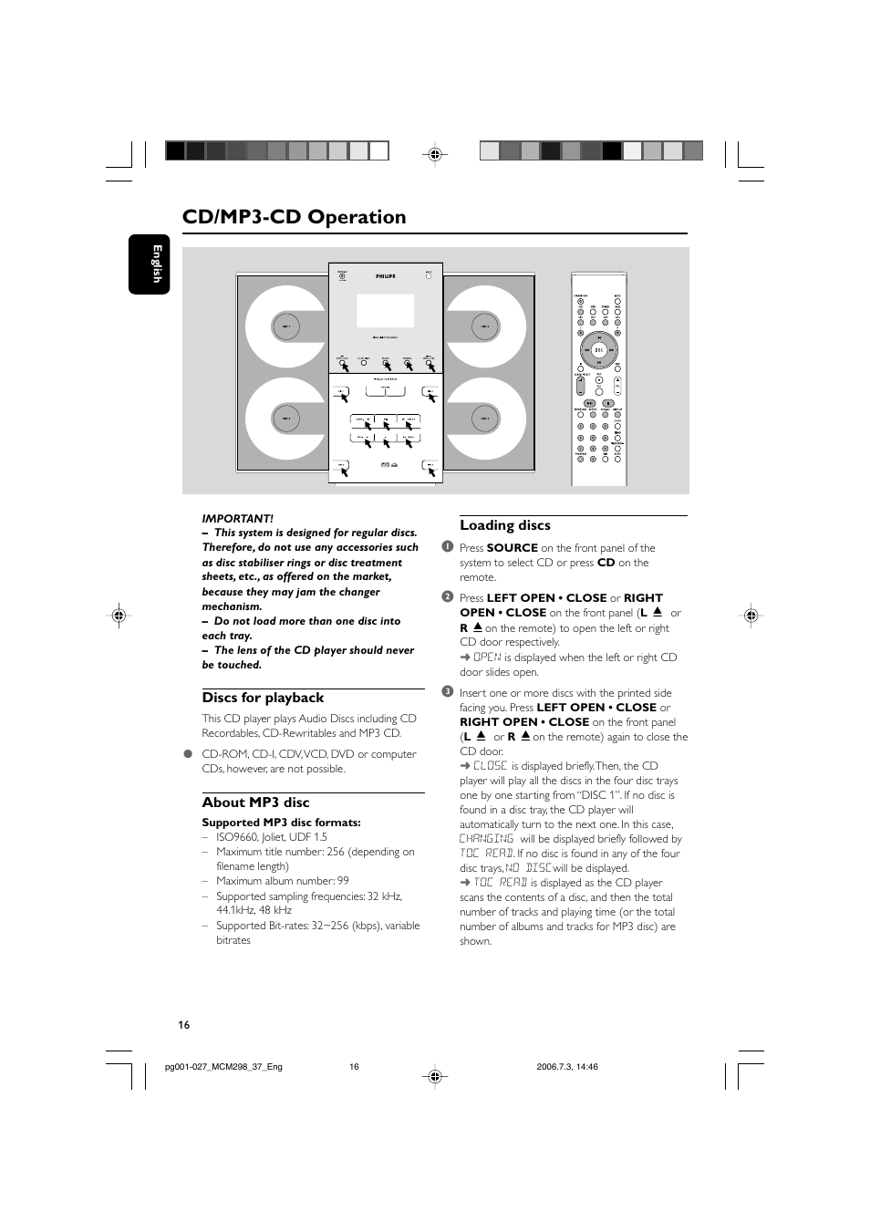 Cd/mp3-cd operation | Philips MP3 Micro Hi-Fi System User Manual | Page 16 / 27