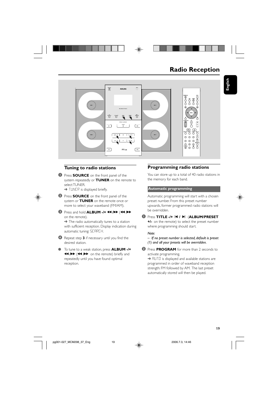 Radio reception | Philips MP3 Micro Hi-Fi System User Manual | Page 19 / 27