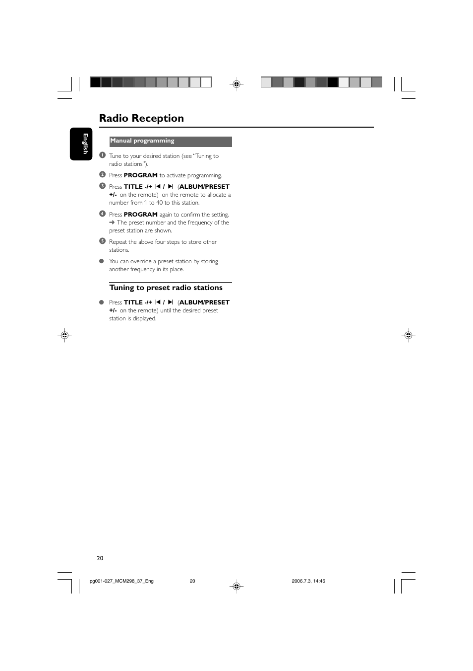 Radio reception | Philips MP3 Micro Hi-Fi System User Manual | Page 20 / 27