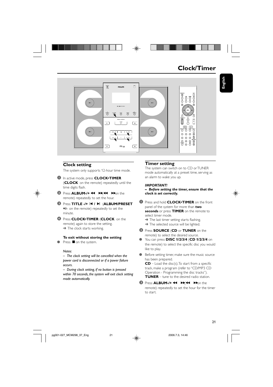 Clock/timer | Philips MP3 Micro Hi-Fi System User Manual | Page 21 / 27