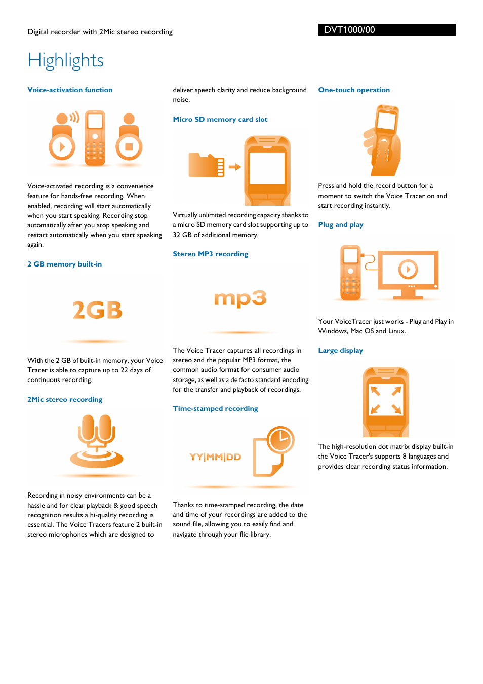 Highlights | Philips DVT1000-00 User Manual | Page 2 / 3
