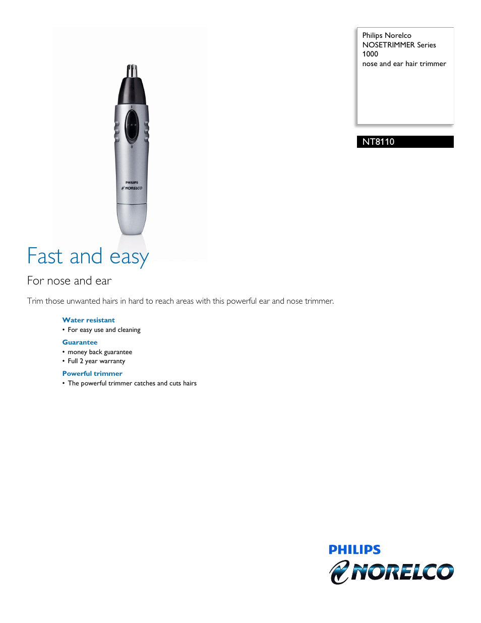 Philips NT8110-10 User Manual | 2 pages