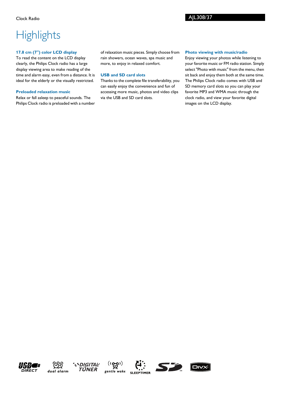 Highlights | Philips AJL308-37 User Manual | Page 2 / 3