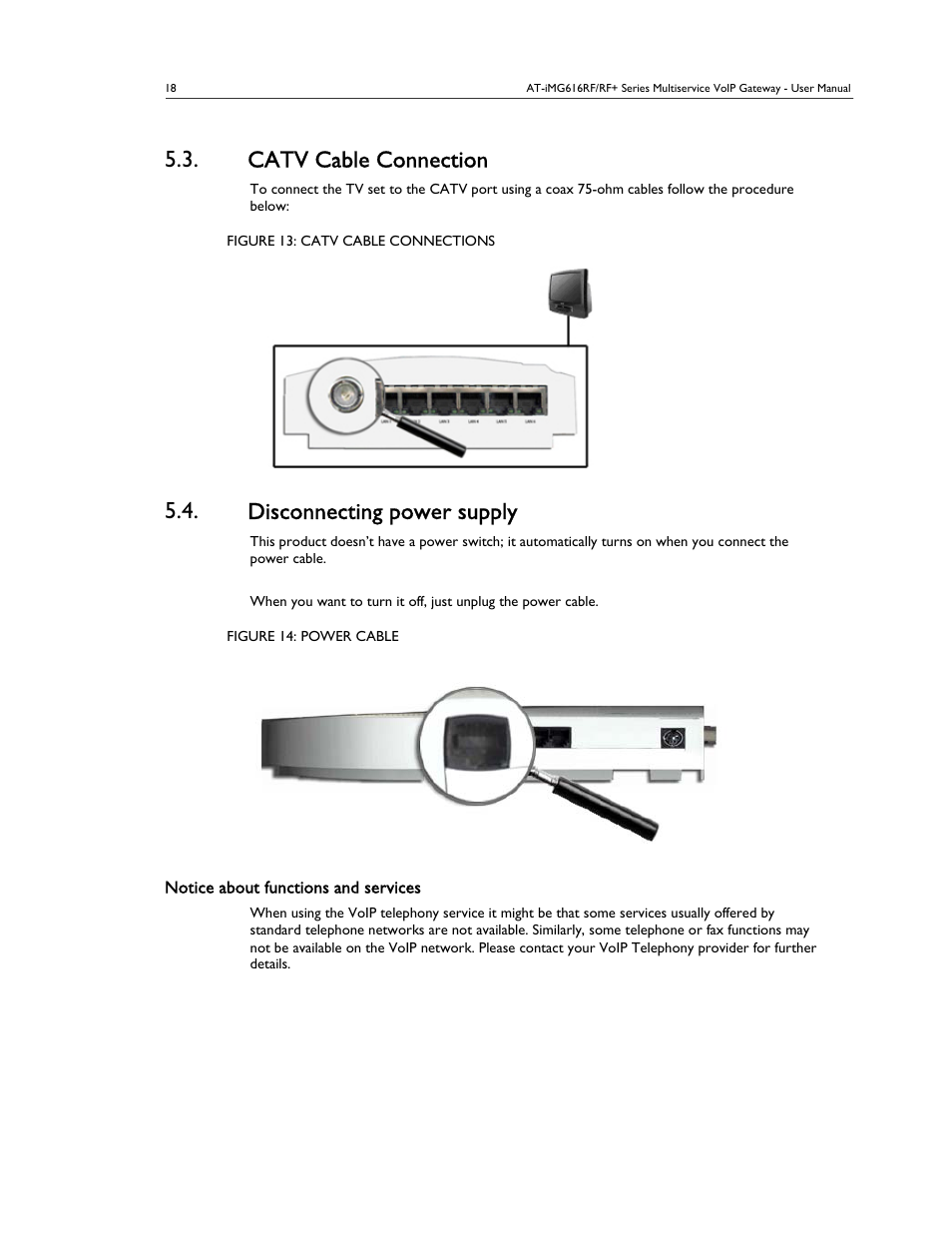 Catv cable connection, Disconnecting power supply | Allied Telesis AT-IMG616RF/RF+ User Manual | Page 17 / 21