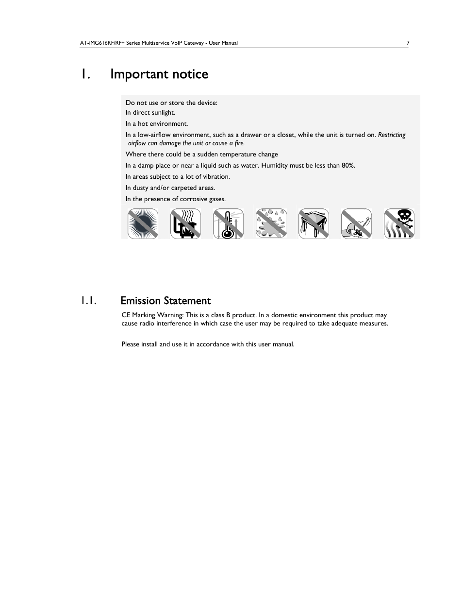 Important notice, Emission statement | Allied Telesis AT-IMG616RF/RF+ User Manual | Page 6 / 21