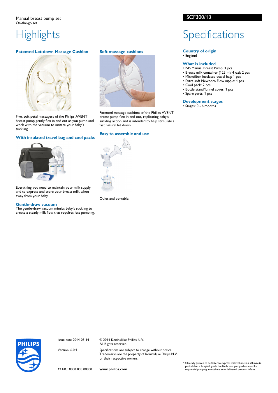 Highlights, Specifications | Philips SCF300-13 User Manual | Page 2 / 2